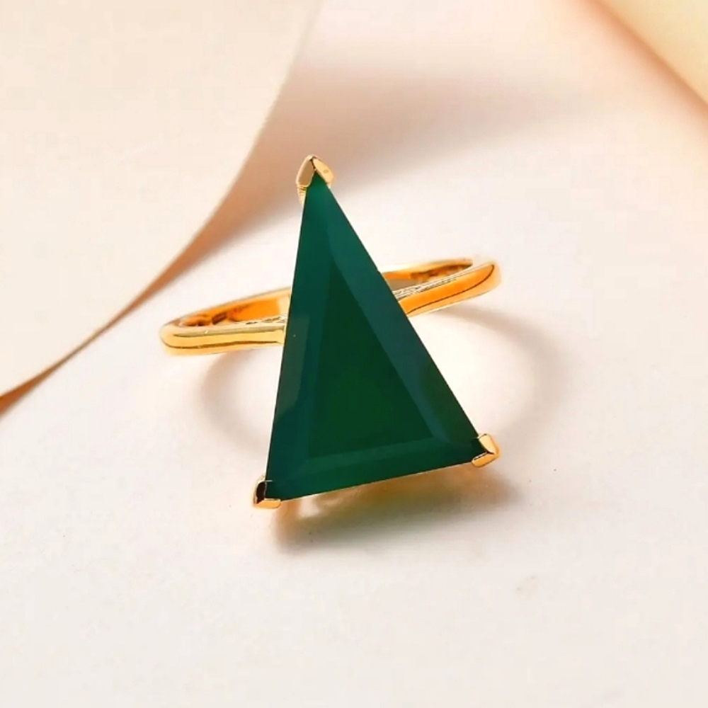 7.00ctw Verde Onyx Solitaire Ring In Vermeil YG Over Sterling Silver - Picture 3 of 7